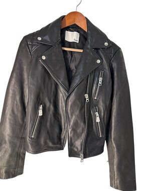 Aritzia Wilfred free Black Leather Jacket with Silver Detail -Genuine leather